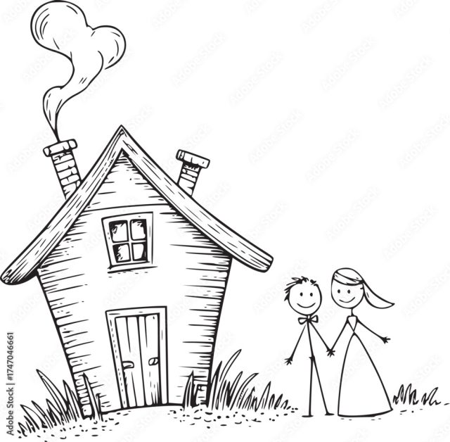 A Couple's Dream Home A Heartwarming Illustration Depicts