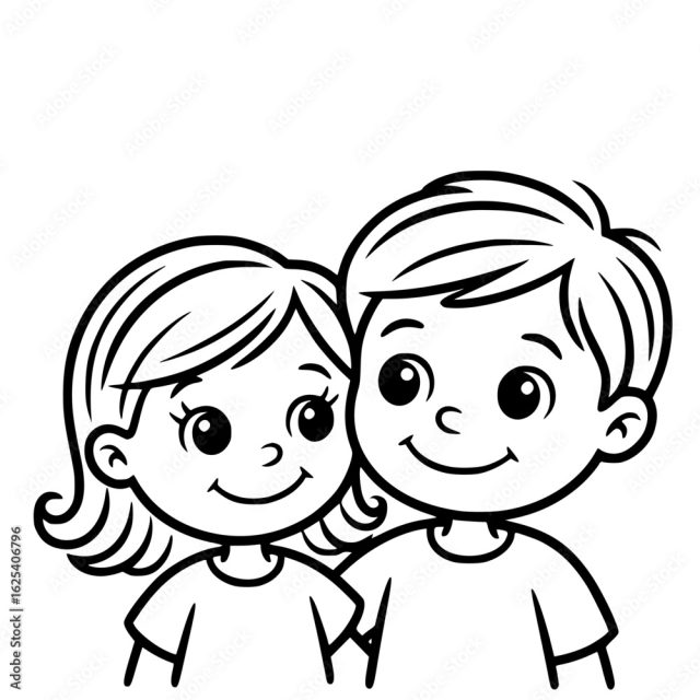 Affectionate Illustration Of Children Captivating Outline