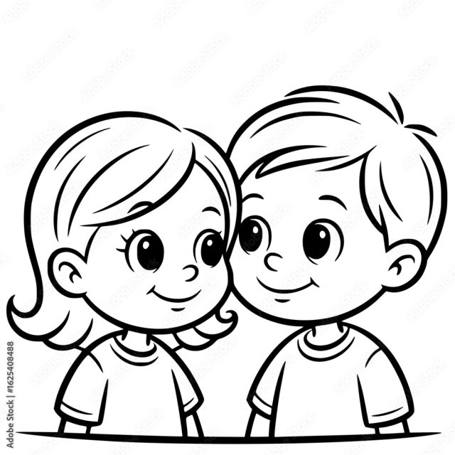 Cherished Glance Two Cartoon Children A Boy And