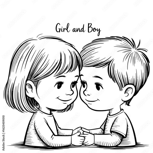 Drawn Boy And Girl Holding Hands An Illustration