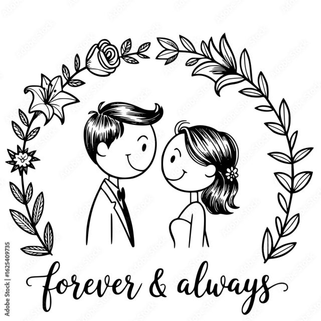 Eternal Embrace An Illustration Of A Couple Surrounded