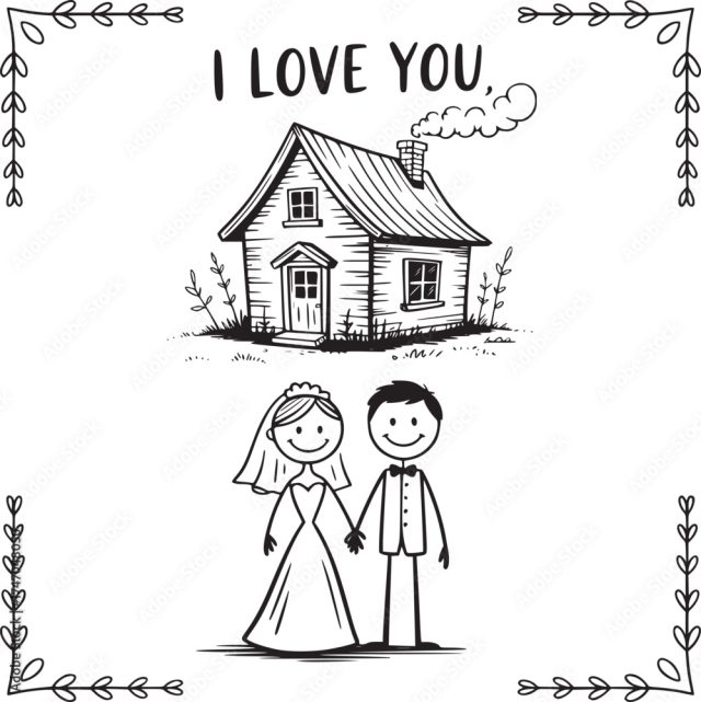 Love And Home Simple Line Drawing Of A