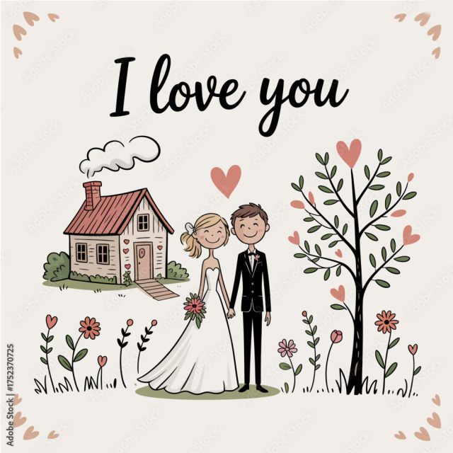 A Wedding Scene A Charming Cartoon Scene Portraying