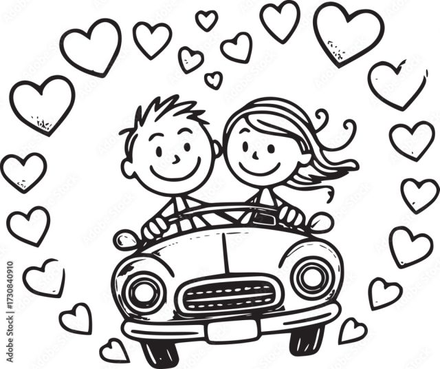 Love Journey A Cartoon Couple Embarks On A