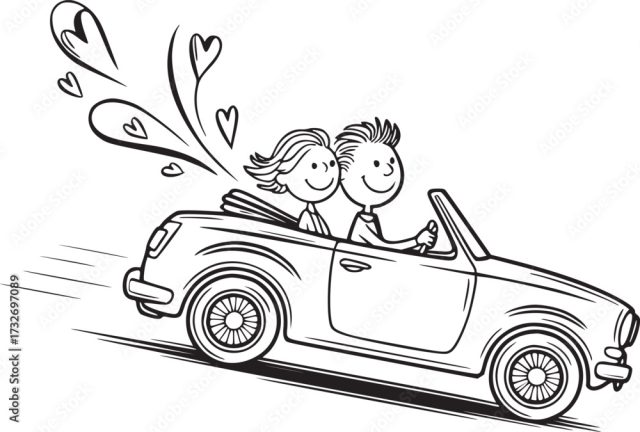Love's Convertible Journey A Whimsical Illustration Captures