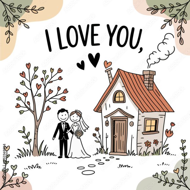 Love's Cozy Abode An Illustration Portrays A Newlywed