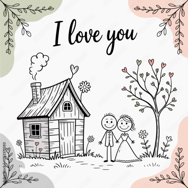 Romantic Home Sketch A Heartwarming Sketch Depicts A