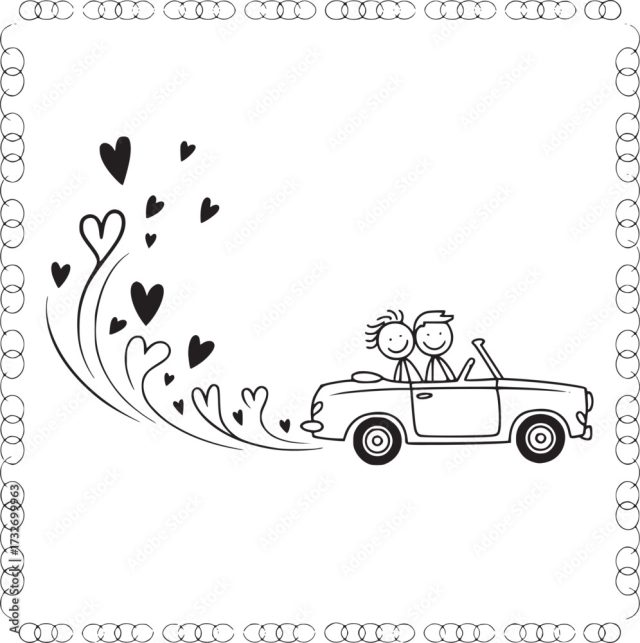 Romantic Journey A Whimsical Black And White Illustration
