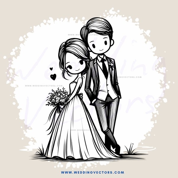 couple standing with flowers and love heart