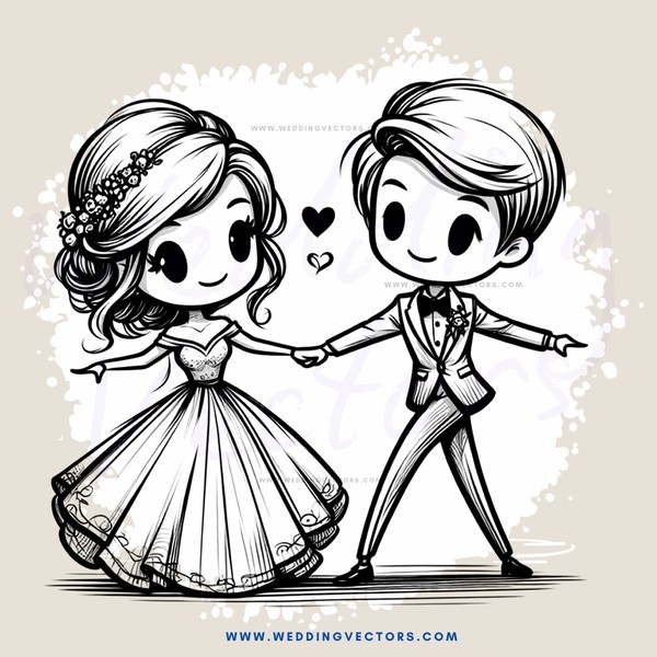 two people dancing with hearts and flowers