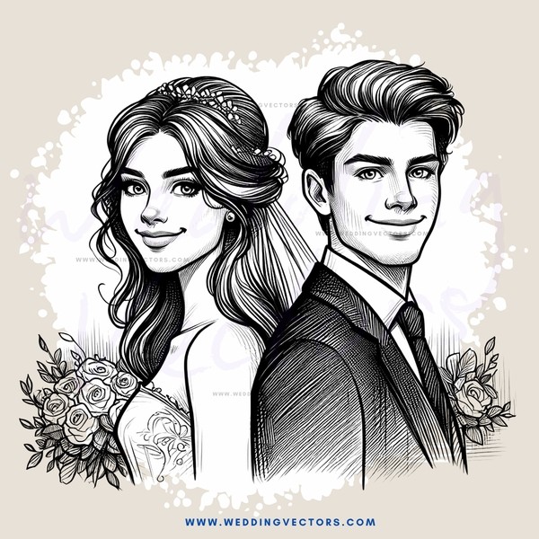 a couple's portrait with wedding decorations