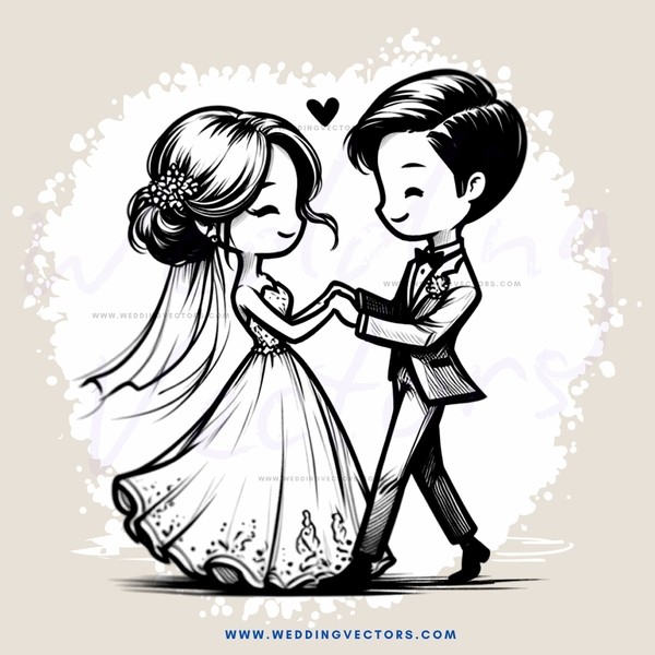 a bride and groom holding hands in black and white