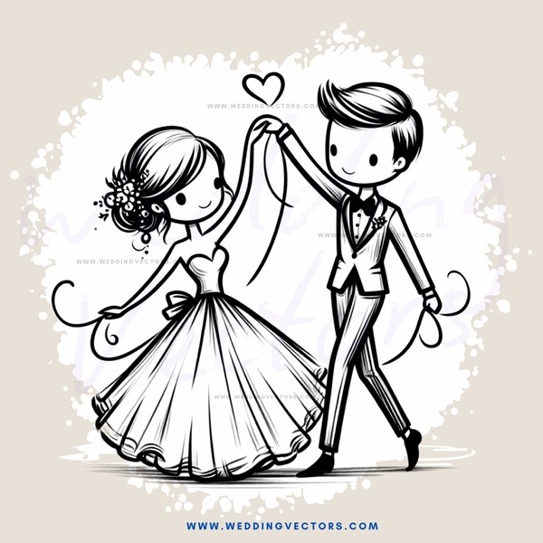 a couple dancing together with hearts above them