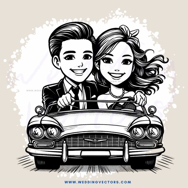 a couple driving together in an antique car