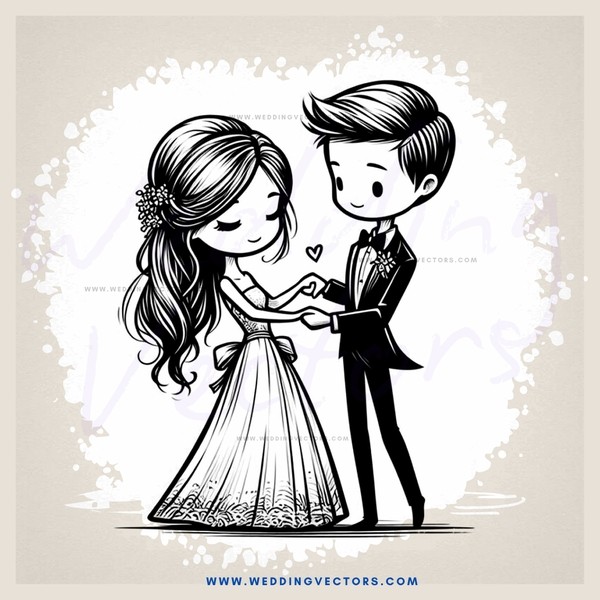 engaged couple in white sketch