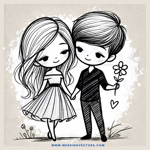 couple holding hands and flowers