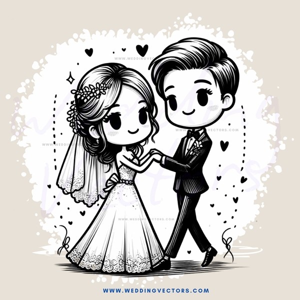 a bride and groom in black and white