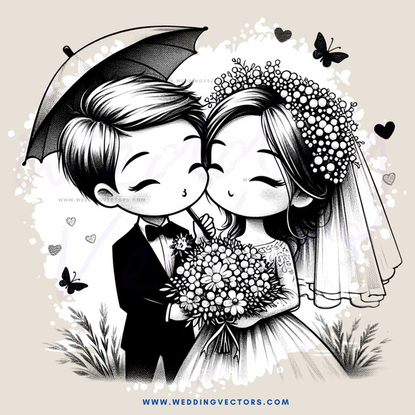wedding picture with umbrella and birds