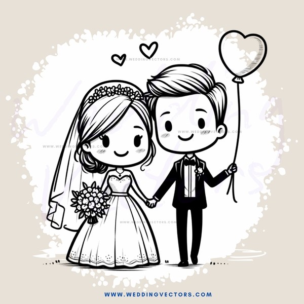 a bride and groom in black and white holding hands