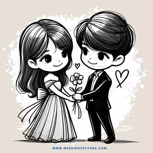 a boy and girl holding hands with hearts