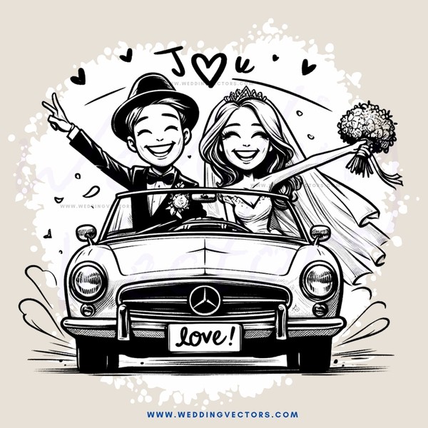 car wedding picture with love!