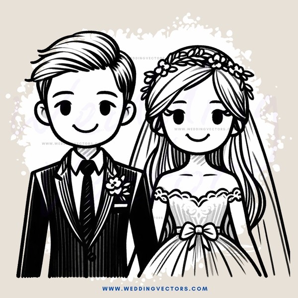 a bride and groom in black and white