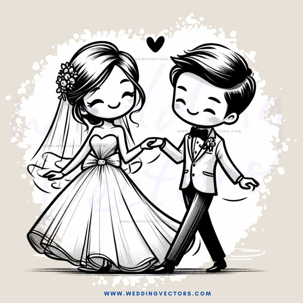 a couple walking together in wedding attire