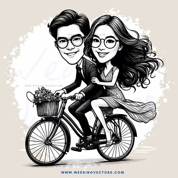 a cartoon depiction of a man and woman on a bicycle