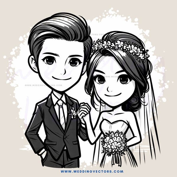 a bride and groom in black and white