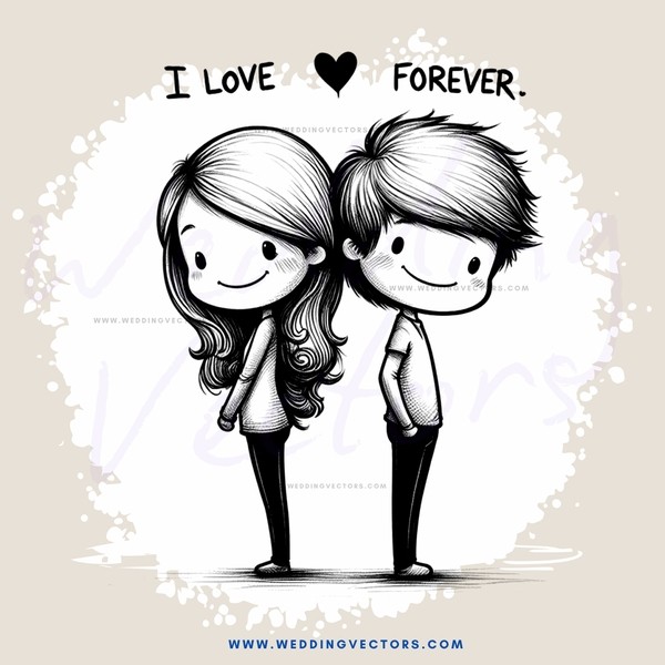 love forever cartoon drawing with text