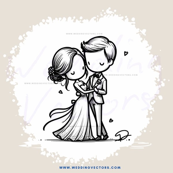 a couple in an embrace, surrounded by hearts