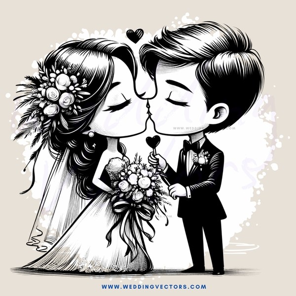 kissing couple on wedding day