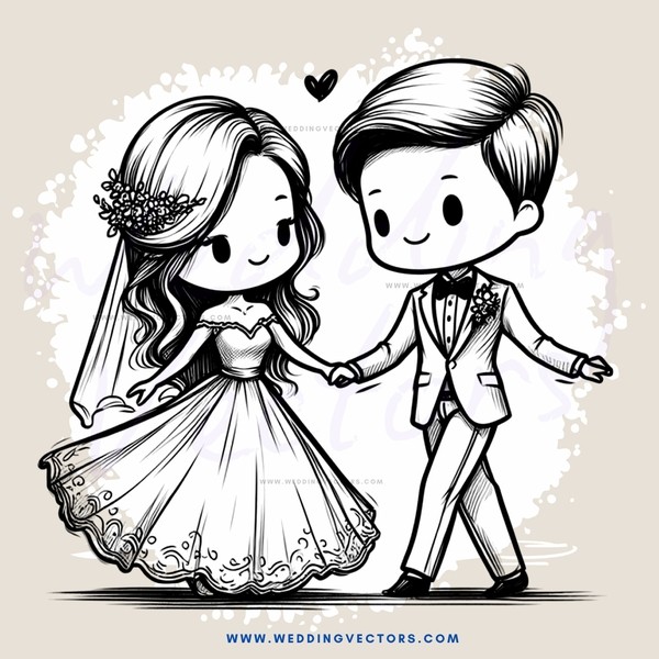 wedding illustration with bride and groom