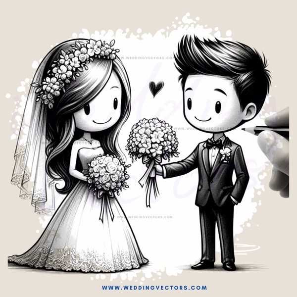 a bride and groom exchanging flowers