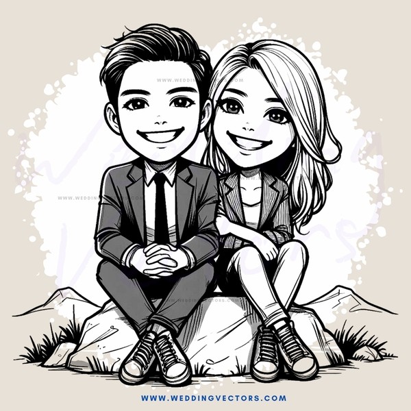 a couple sitting on rocks with mountains in background
