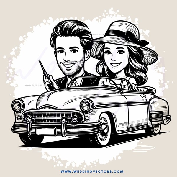 a man and woman on top of an antique car