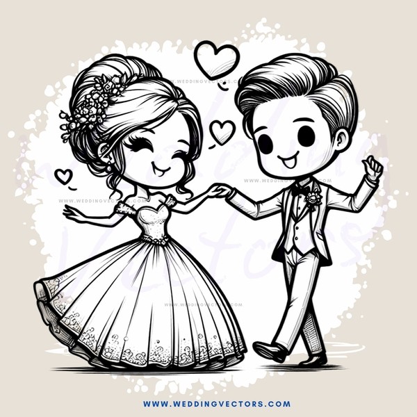 a couple dancing together with hearts surrounding them