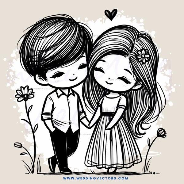 young couple holding hands in front of flowers