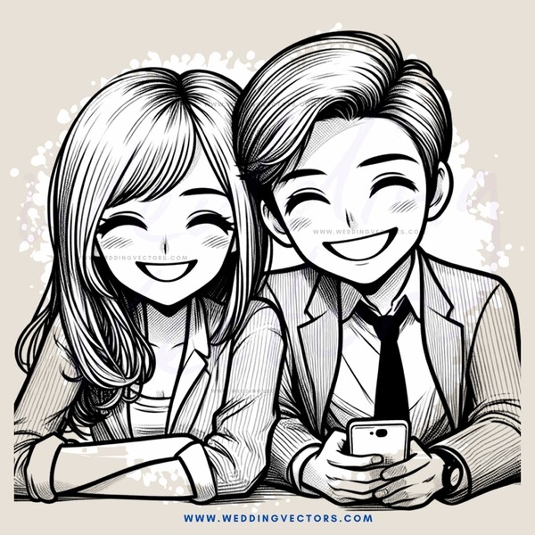two people smiling and holding a phone