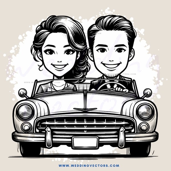 a couple in a vintage car