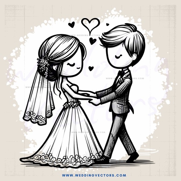 a bride and groom in black and white