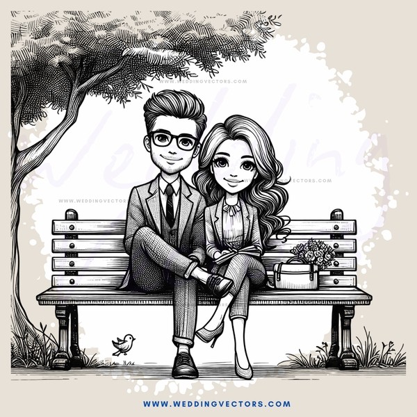 a couple sitting on a bench with birds in front