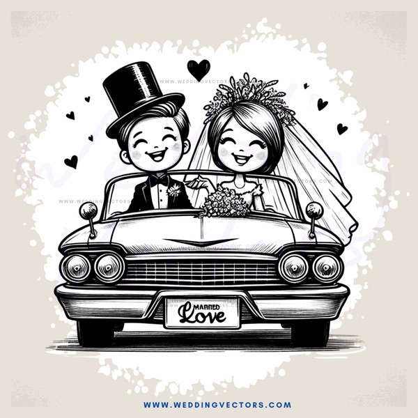 wedding car picture in black and white