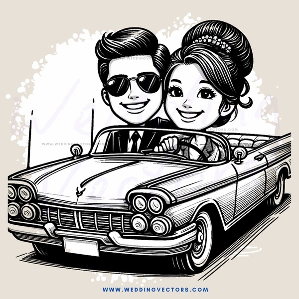 a couple riding in a vintage car