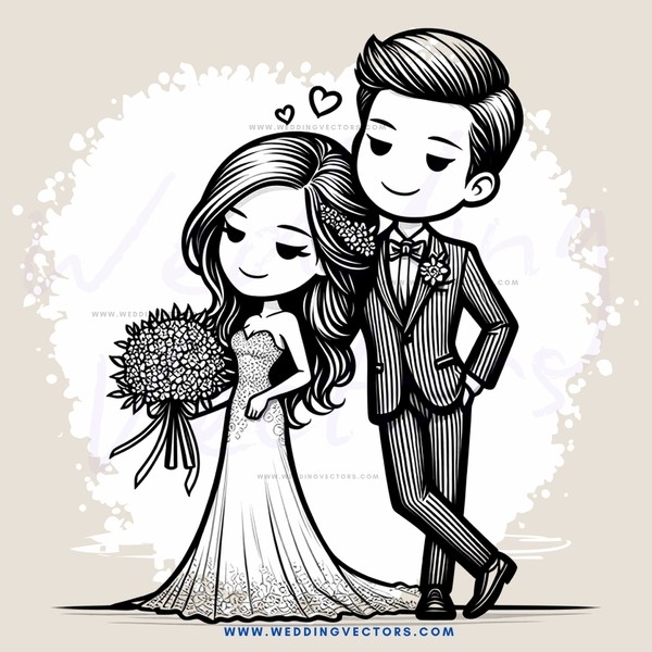 engaged couple in white illustration