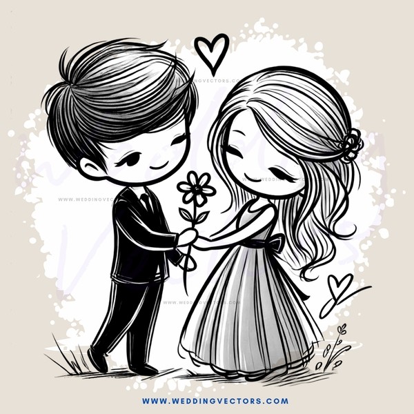 young couple holding hands and a flower