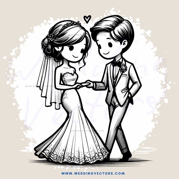 a wedding illustration in black and white
