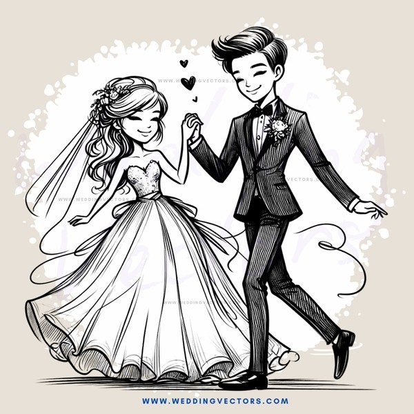 a newlywed couple dancing their way down the aisle