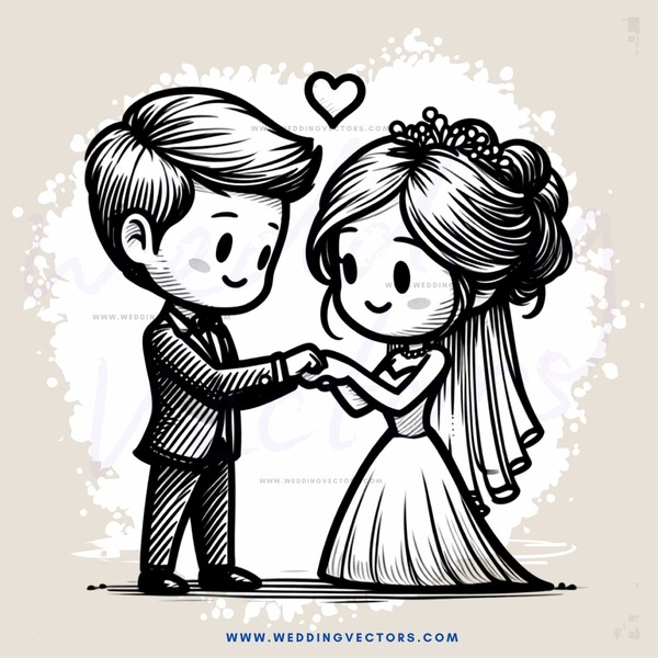wedding bride & groom with happiness signs