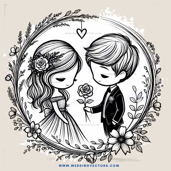 wedding illustration in black and white
